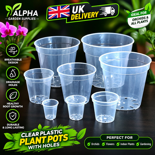 5pc orchid pot clear plastic - 5pc,