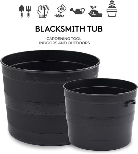 Black plastic planter - black, plant