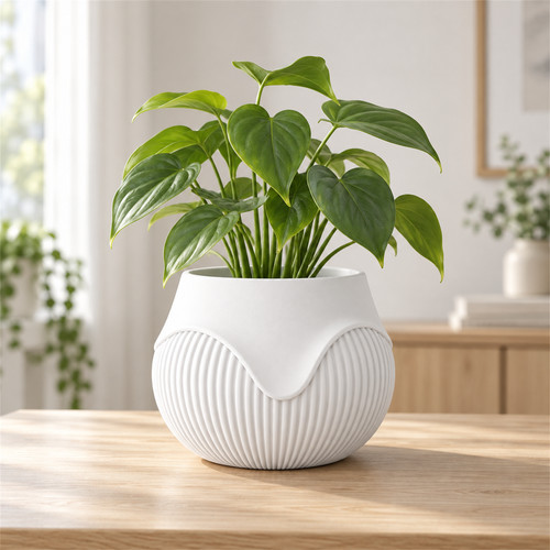 Wavy ribbed planter pot - ribbed,
